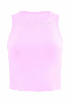 Roze mouwloze tanktop van gladde stof, met een ronde halslijn, een aansluitende vorm en een klein zilveren logo aan de voorkant.