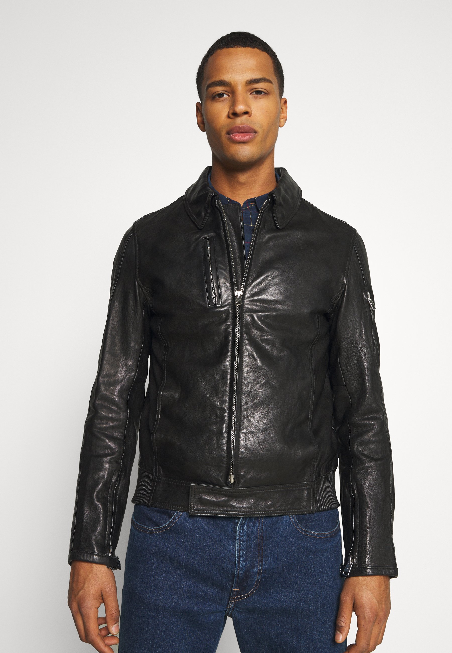 Allsaints Kaleb Jacket Leather Jacket Black Zalando Co Uk