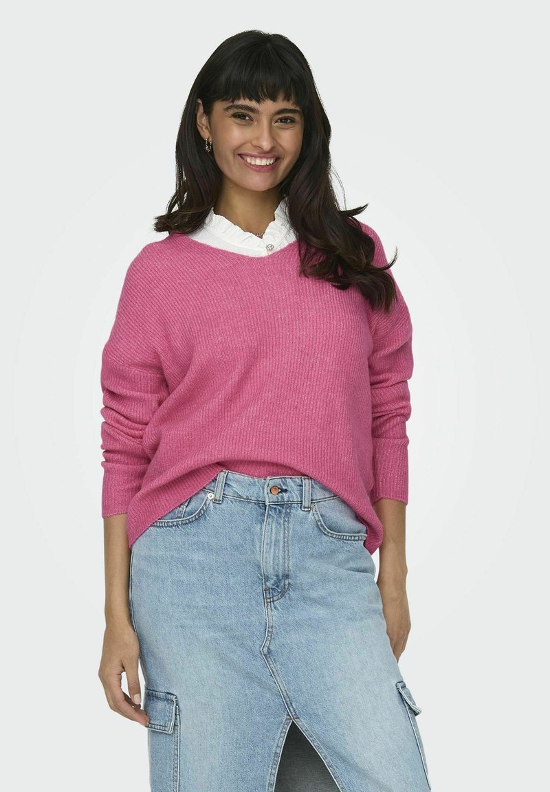 ONLY ONLCAMILLA V NECK - Stickad tröja - azalea pink