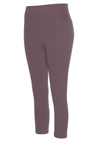 Leggings in een gedempt mauve tonen, gemaakt van een stretchy, gladde stof. Middenhoogte taille met een aansluitend ontwerp, naadloze constructie en geen zichtbare hardware.