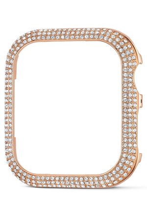 Ruusu kultainen älykellon kehys, joka on peitetty useilla riveillä pieniä, pyöreitä kirkkaanvärisiä kristalleja kaikilla sivuilla.