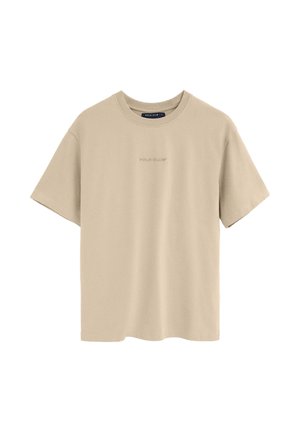 Beiges kurzärmeliges Baumwoll-T-Shirt mit Rundhalsausschnitt und dezent gesticktem "Polo Club"-Logo auf der Brust.