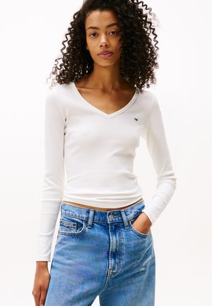 Tommy Jeans, SLIM ESSENTIAL - Top s dlhým rukávom - ecru