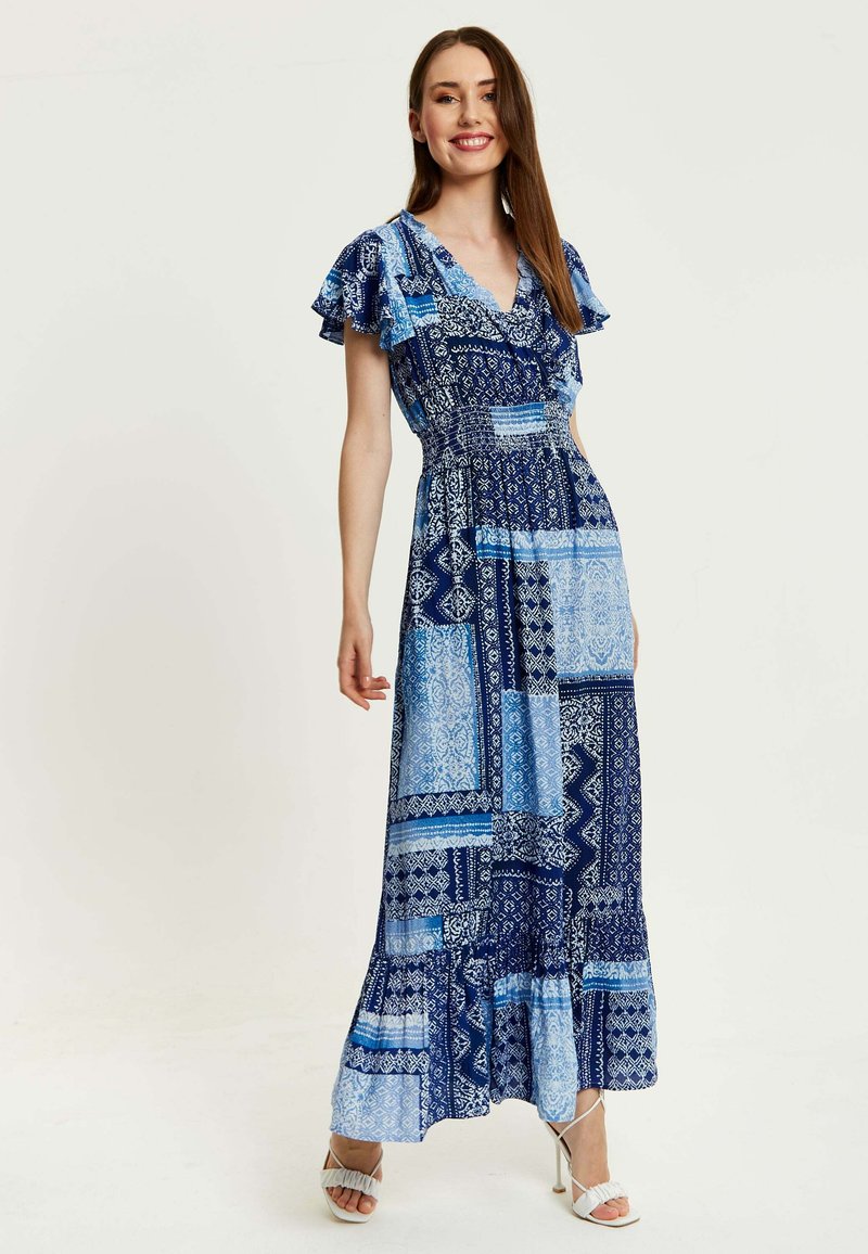 Liquorish TILE PRINT WITH SHORT SLEEVES - Maxi dress - blue