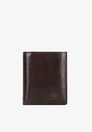 Donkerbruine leren bi-fold portemonnee met geëtst Wittchen-logo rechtsonder.