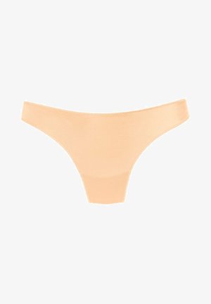 Thong de culoare nud, realizat dintr-un material moale, având un design fără cusături, cu laterale înguste și o acoperire minimă. Textură netedă și finisaj simplu.