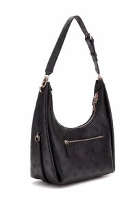 Borsa a spalla nera in ecopelle con un motivo testurizzato, forma curva e tasca anteriore con zip. Caratterizzata da una sola tracolla regolabile.