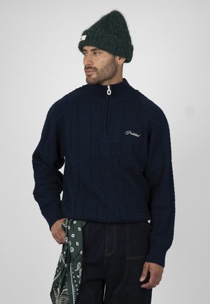 PROHIBITED, CABLE KNIT QUARTER ZIP UNISEX - Jumper - navy