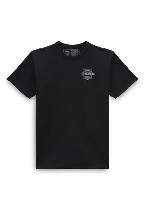 Czarny t-shirt Vans z krótkim rękawem, z małym wielokolorowym logo Vans i napisem "Original Since 1966" na lewej piersi.