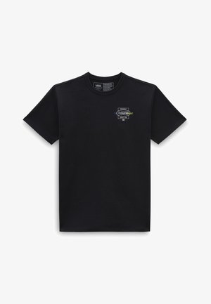 Camiseta negra de manga corta de Vans con pequeño logo multicolor de Vans y texto "Original Desde 1966" en el pecho izquierdo.
