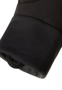 Gant thermique noir avec une couche extérieure lisse et une manche texturée. Doté d'une fermeture à cordon et de coutures renforcées le long des bords.