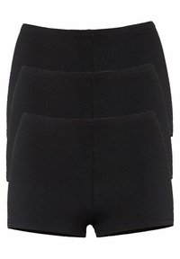 Shorts en coton noir, présentant une texture lisse et une taille élastique. Le design est sans couture avec une coupe taille basse, disponible en pack de trois.