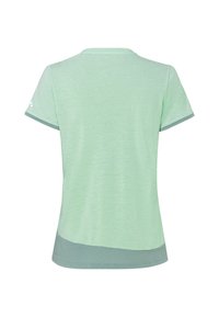 Light green short-sleeve t-shirt featuring a slightly darker green hem and trim, made of a soft, lightweight fabric with a smooth texture.