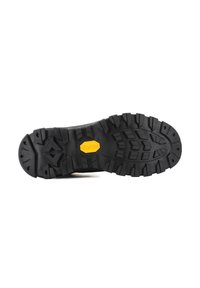 Vibram musta kummist välimine talla sügavate trampidega haakimise jaoks; sisaldab kollast Vibram logo ja tugevat, robustset disaini vastupidavuse tagamiseks.