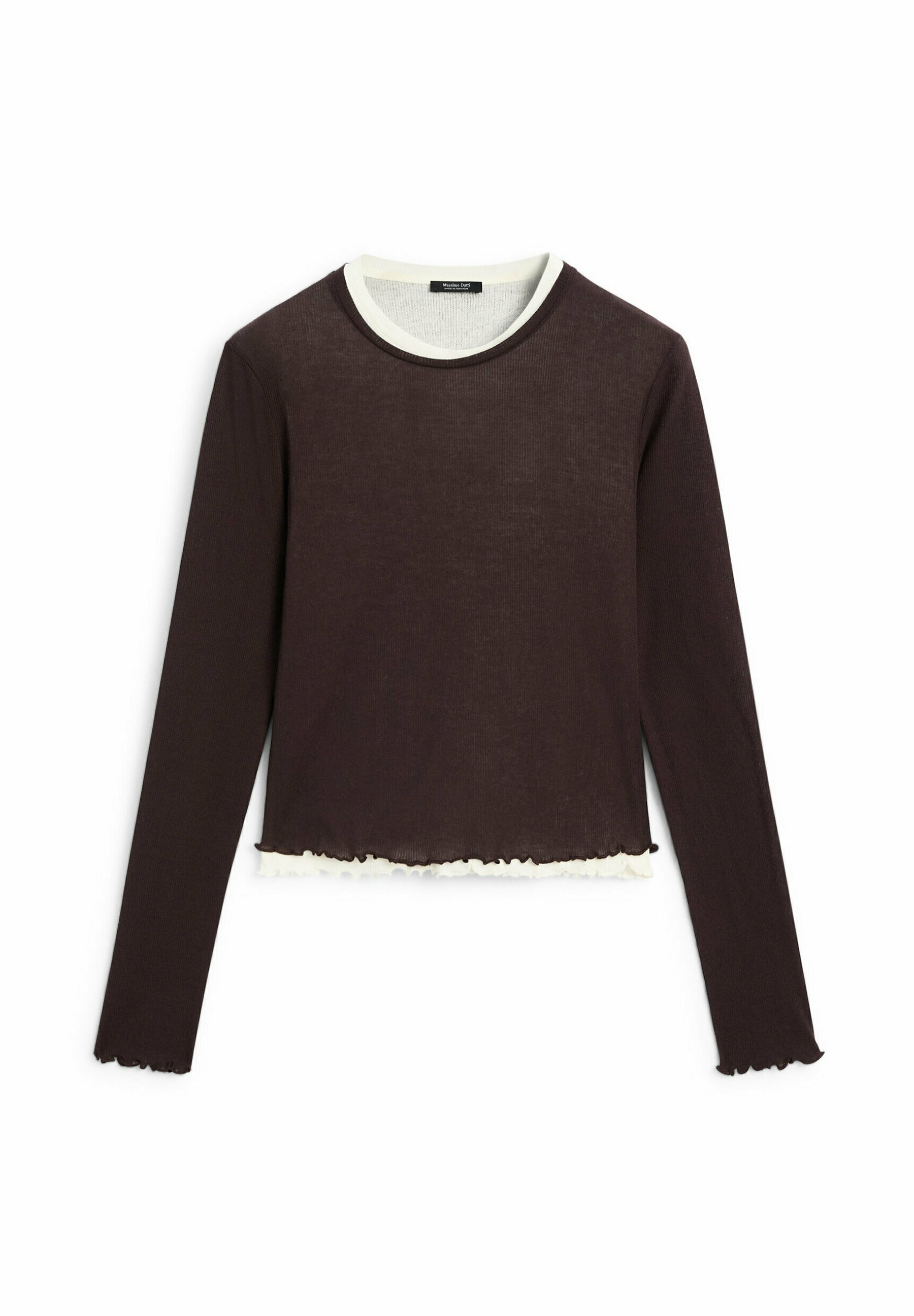 Massimo Dutti DOUBLE WAVY DETAIL - Langærmet T-shirt - brown Massimo Dutti DOUBLE WAVY DETAIL - Langærmet T-shirt - brown