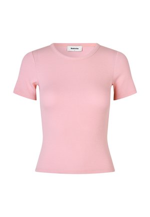 Ljust rosa ribbad T-shirt med rund halsringning och korta ärmar. Tyget är mjukt med en figurnära passform, och det har en logotags i ryggen.