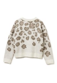 Maglione in pile con base crema, caratterizzato da una stampa leopardo marrone. Collo e orlo a coste; forma boxy con spalle scese.