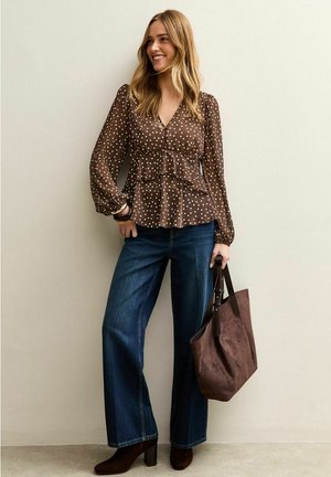 DARK  POLKA DOT V- NECK - Blouse - brown pattern