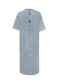 Heledad sinine teksakleit lühikeste varrukatega, sirge lõikega ja tagumise tõmblukuga. Omab puhta viimistlusega minimalistlikku disaini.