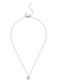 Silver chain necklace featuring a heart-shaped pink gemstone pendant. The chain has a delicate texture and a lobster clasp with an adjustable length.