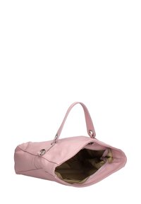 Borsa a tote in pelle rosa con doppio manico, ampia interiore, tasche interne e chiusura a zip. Texture morbida e design strutturato.