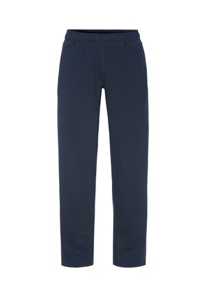 Marineblaue Jogginghose aus weichem Stoff, mit elastischem Bund und geradem Bein. Keine Taschen oder zusätzlichen Verzierungen.