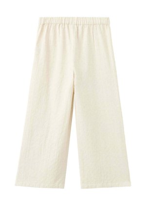 Pantalon ample crème à jambes larges avec taille élastique, confectionné dans un tissu léger et texturé.