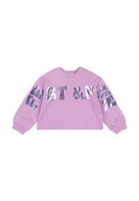 Felpa cropped rosa con maniche lunghe, caratterizzata da lettere argentate lucide "BEST & FUN" stampate su entrambe le maniche. Realizzata in morbido cotone.