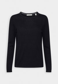 Zwarte langetermijnshirt gemaakt van zachte stof, met een ronde halslijn en een aangesloten silhouette, met subtiele stikdetails langs de mouwen.