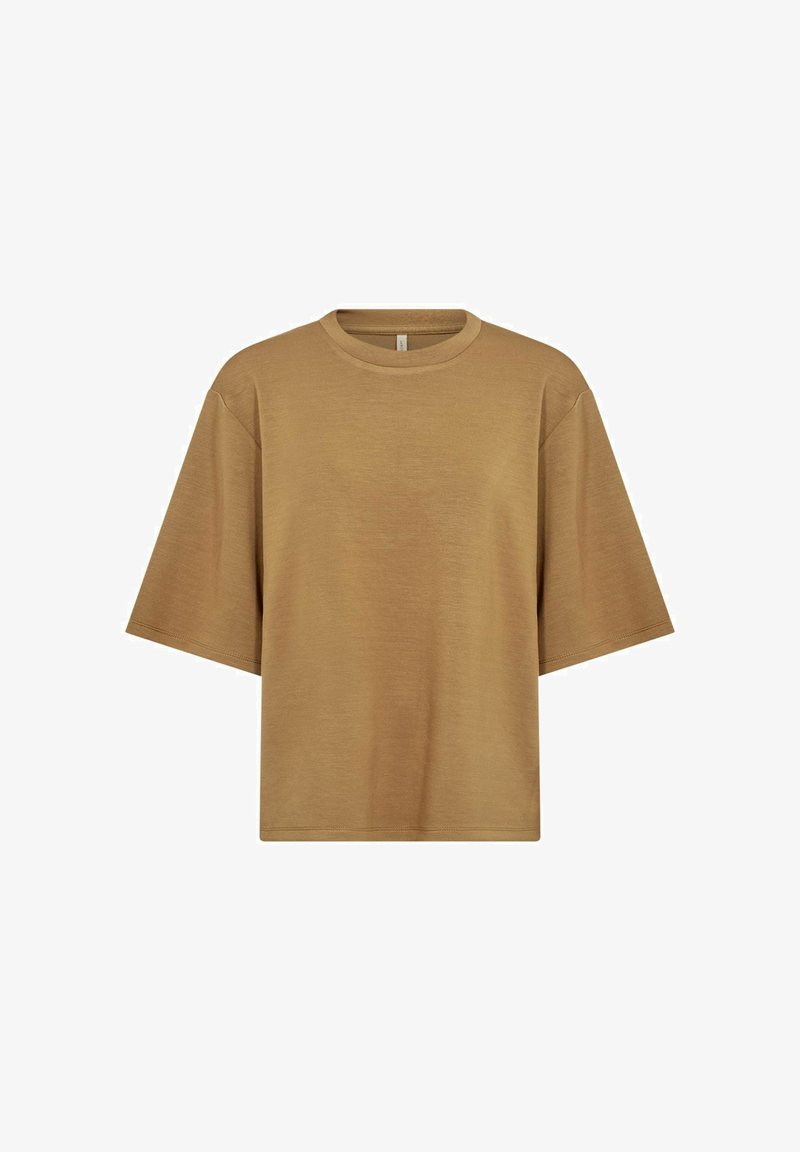 T-shirt à manches courtes oversize avec col rond, coupe décontractée, tissu lisse, présenté sur fond blanc.
