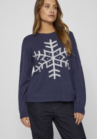 VILA VISNOWFLAKE LS CHRISTMAS - Maglione - navy blazer detail silver lurex