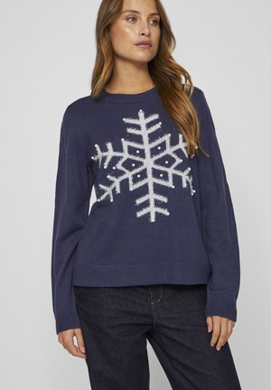 VILA VISNOWFLAKE LS CHRISTMAS - Trui - navy blazer detail silver lurex