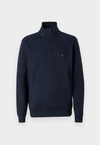 Navyblauwe sweatshirt met ritssluiting van een katoenmix. Heeft ribgebreide manchetten en onderrand, met een klein logo op de borst.