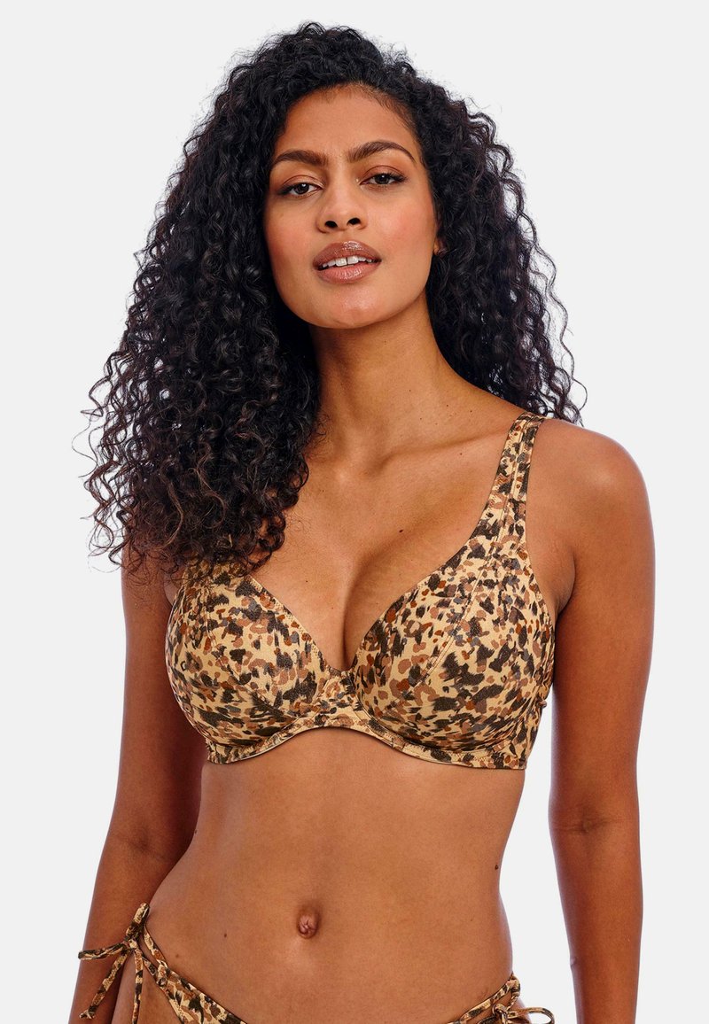 Sostén con estampado de leopardo marrón, con copas acolchadas, tirantes anchos y una textura suave. Cuenta con tirantes ajustables para un ajuste personalizable.