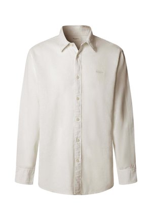 Camicia bianca a maniche lunghe con bottoni, colletto e piccolo logo ricamato sul petto a sinistra.