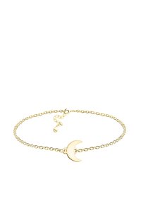 Braccialetto in oro con un charm a forma di luna crescente. Include un clasp regolabile con un'etichetta che mostra la purezza del metallo.