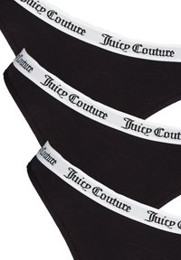Perizoma in cotone nero con una fascia elastica bianca su cui è stampato in nero "Juicy Couture".