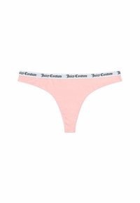 Šviesiai rožinė medvilninė stringai su juodu "Juicy Couture" logotipu ant juosmens. Pasižymi minimalistiniu dizainu ir siaurais šonais, kurie išryškina paprastą išvaizdą.