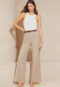 Lipsy HIGH WAIST WIDE LEG  - Tygbyxor - stone cream