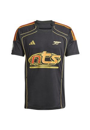 Black athletic jersey with gold and red accents. Features Adidas logo on the right shoulder, large "nts" text and slogan at the center.