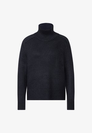 Maglione a dolcevita blu scuro con polsini e orlo a coste, motivo in maglia testurizzato e vestibilità rilassata. Nessun bottone visibile.