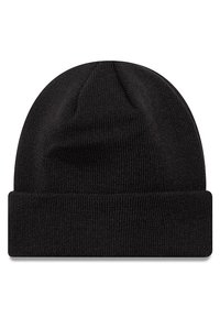 Bonnet en tricot noir avec un revers replié. Fabriqué en mélange de laine texturé, il présente un design sans couture et une surface lisse.