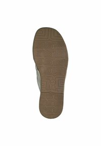 Brown rubber shoe sole with textured pattern featuring geometric swirls; slightly rounded shape; brand logo and size 37 embossed on surface.