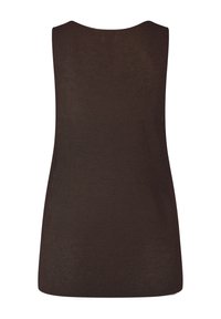 Brun ärmlös topp i ribbat trikåtyg, med rundad halsringning och en avslappnad passform.