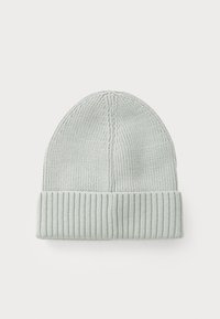 Strickmütze in hellgrün, mit umgeschlagenem Rippbündchen, glatter Textur und abgerundetem Oberteil. Schlichtes Design ohne sichtbare Logos oder Muster.