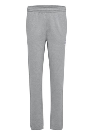 Pantaloni della tuta grigi realizzati in morbido cotone leggero. Presentano un cinturino elastico e un design semplice senza tasche o motivi.