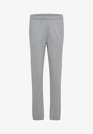 Heledat hallid dressipüksid elastse vöökohaga ja väike valge logo ülemisel reiel, sirge säärega.