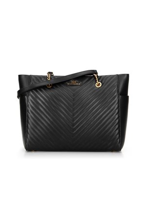 Black leather handbag with chevron quilting, gold chain handles, and Wittchen logo on front, shown on white background.