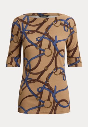 Lauren Ralph Lauren, BELTING-PRINT COTTON BOATNECK TEE - T-shirts print - camel multi