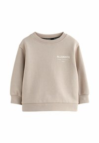 Felpa beige con colletto e polsini a coste. Presenta un logo frontale bianco. Realizzata in tessuto morbido e liscio. Design con vestibilità rilassata.